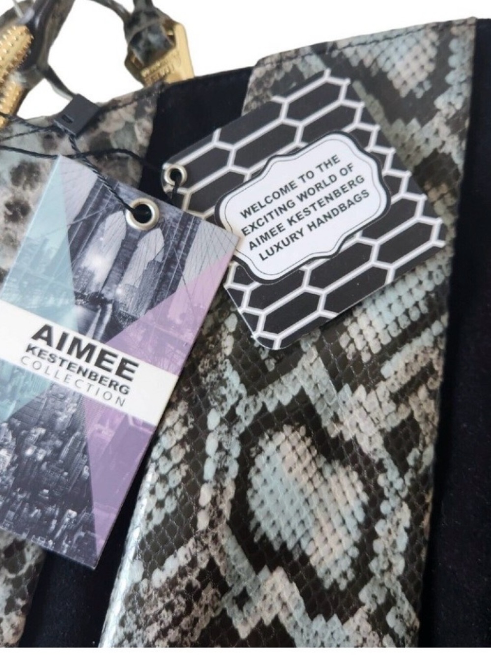 Aimee Kestenberg Snake-Print Shoulder Bag in Black and Gray - Picture 3 of 3